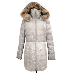Soia & Kyo Puffer Coat Valery-C Small Gray Mixed Media Wool Hood Coyote Fur Warm
